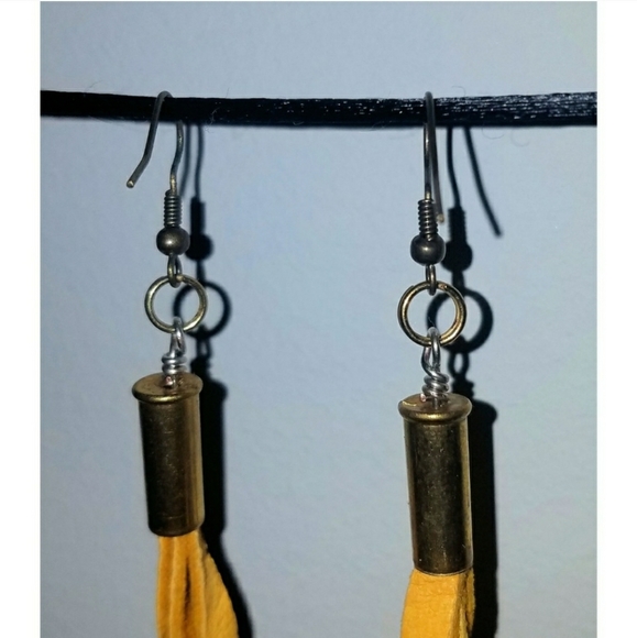 Tuscany Yellow Leather Fringe Tassel Earrings Boho - Picture 4 of 8